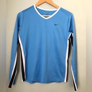 Nike  Blue V-Neck Long Sleeve Shirt Dri-Fit Women Medium